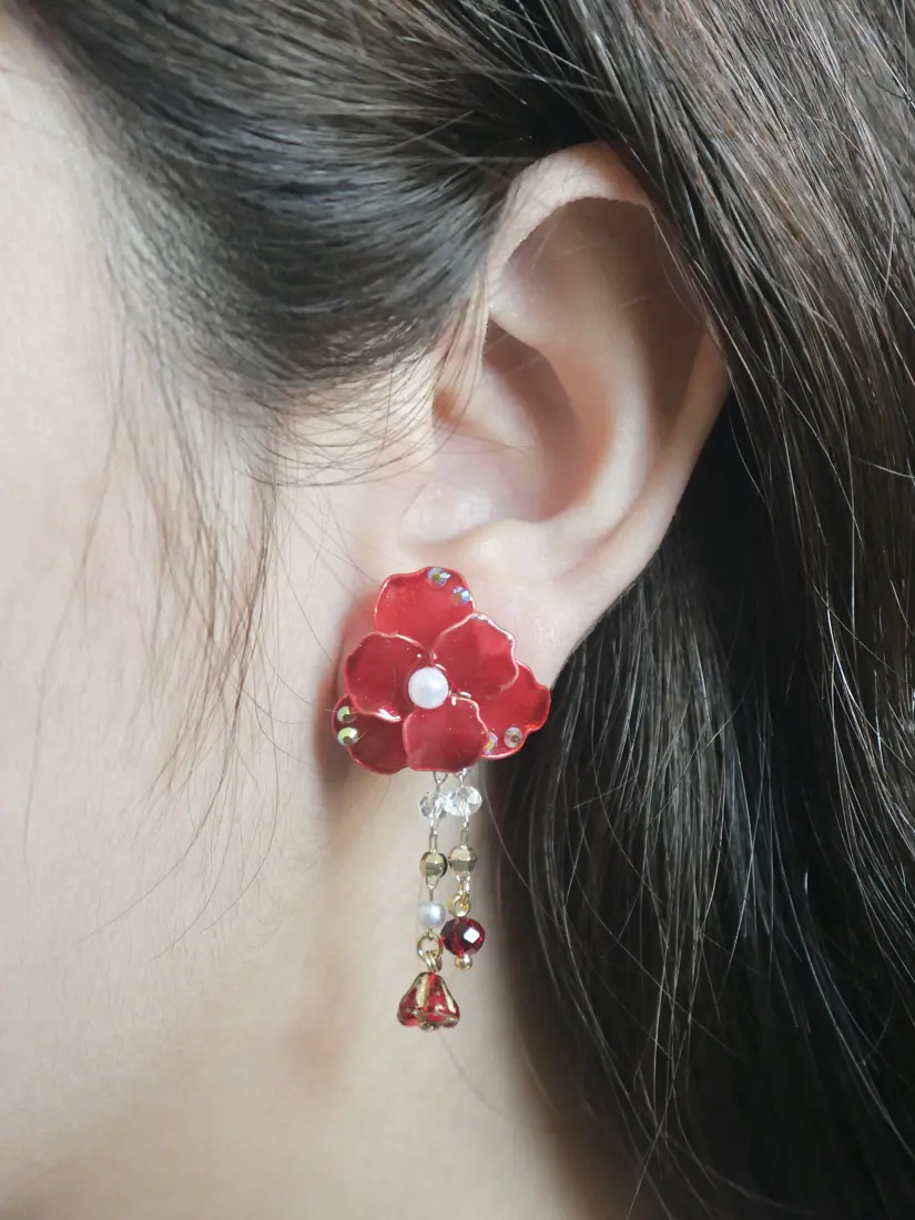 ต่างหูดอกโบตั๋น Maroon Fox ต่างหู MIMEAR