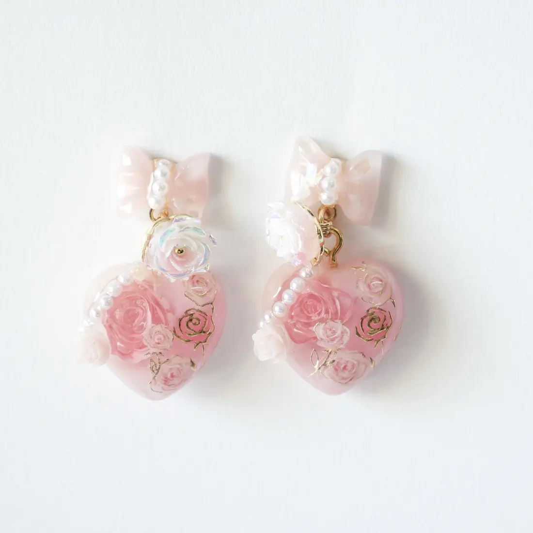 ต่างหูหัวใจ Pinkpearl Rose ต่างหู MIMEAR
