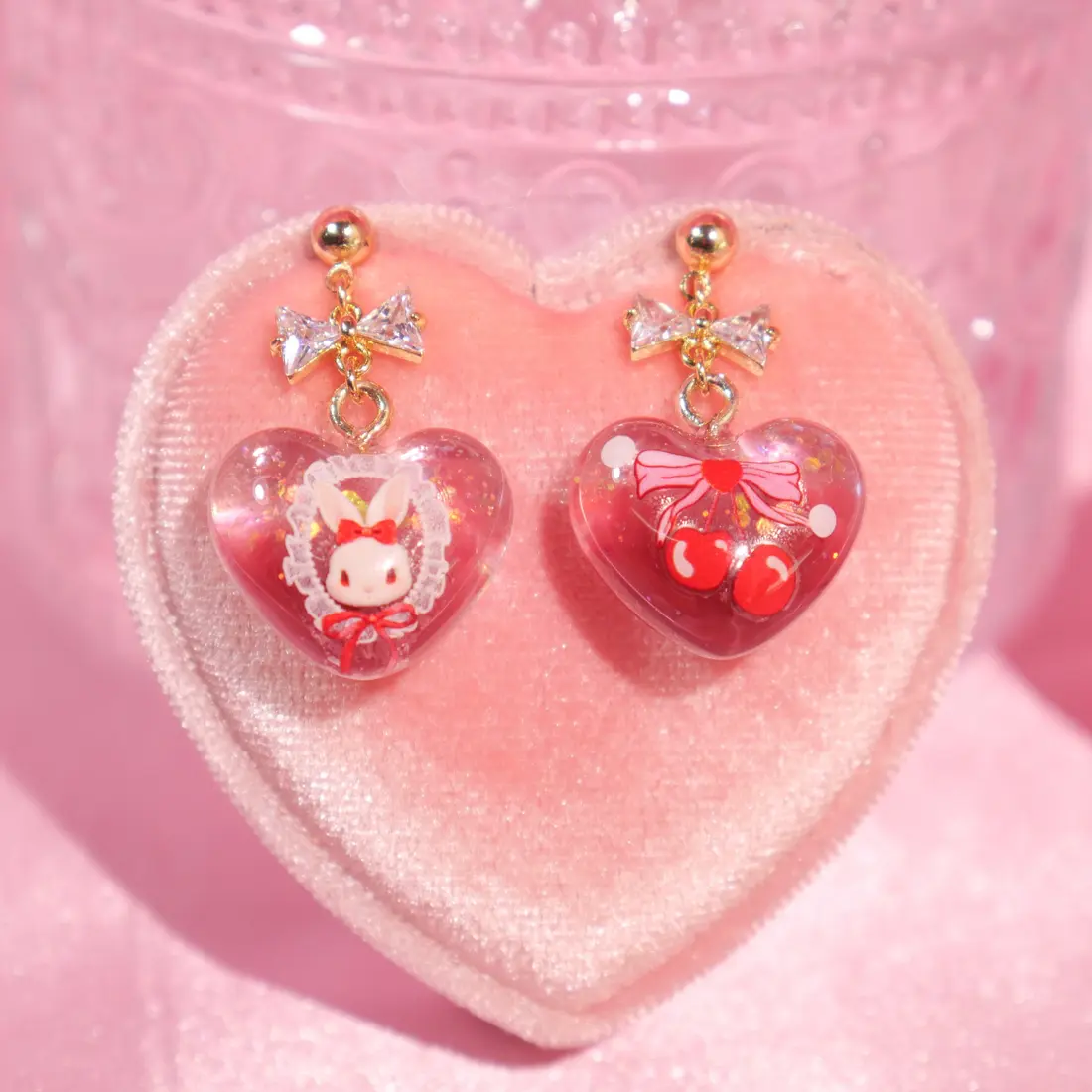 ต่างหูหัวใจ Cherry Bunny Lace ต่างหู MIMEAR