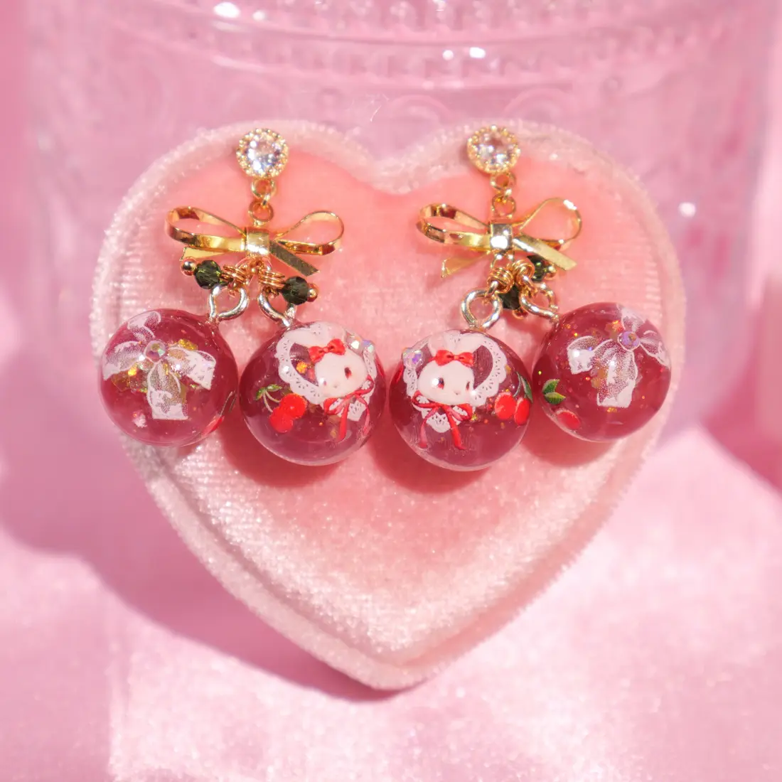 ต่างหูจี้กลม Cherry Bunny Lace ต่างหู MIMEAR