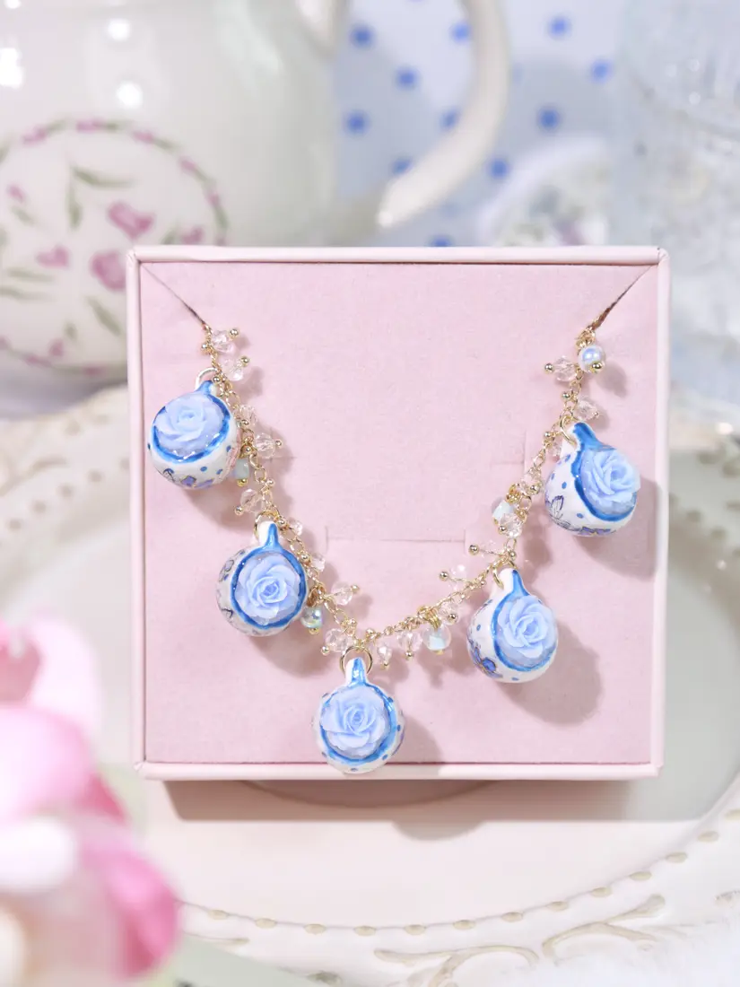 ข้อมือมินิทีคัพกุหลาบฟ้า Polkadot Tea Cup สร้อยข้อมือ MIMEAR