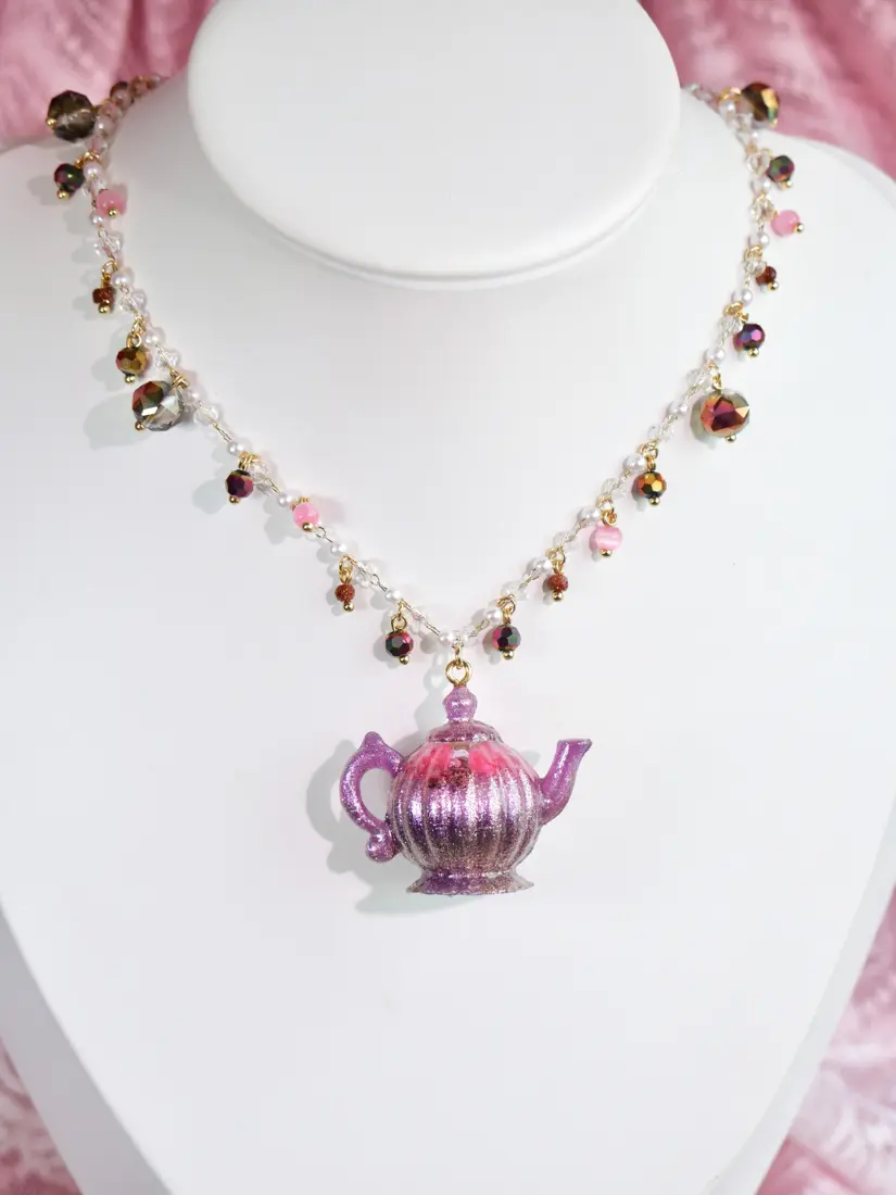 สร้อยคอกาชาใหญ่ม่วง Meow Floral Teapot สร้อยคอ MIMEAR