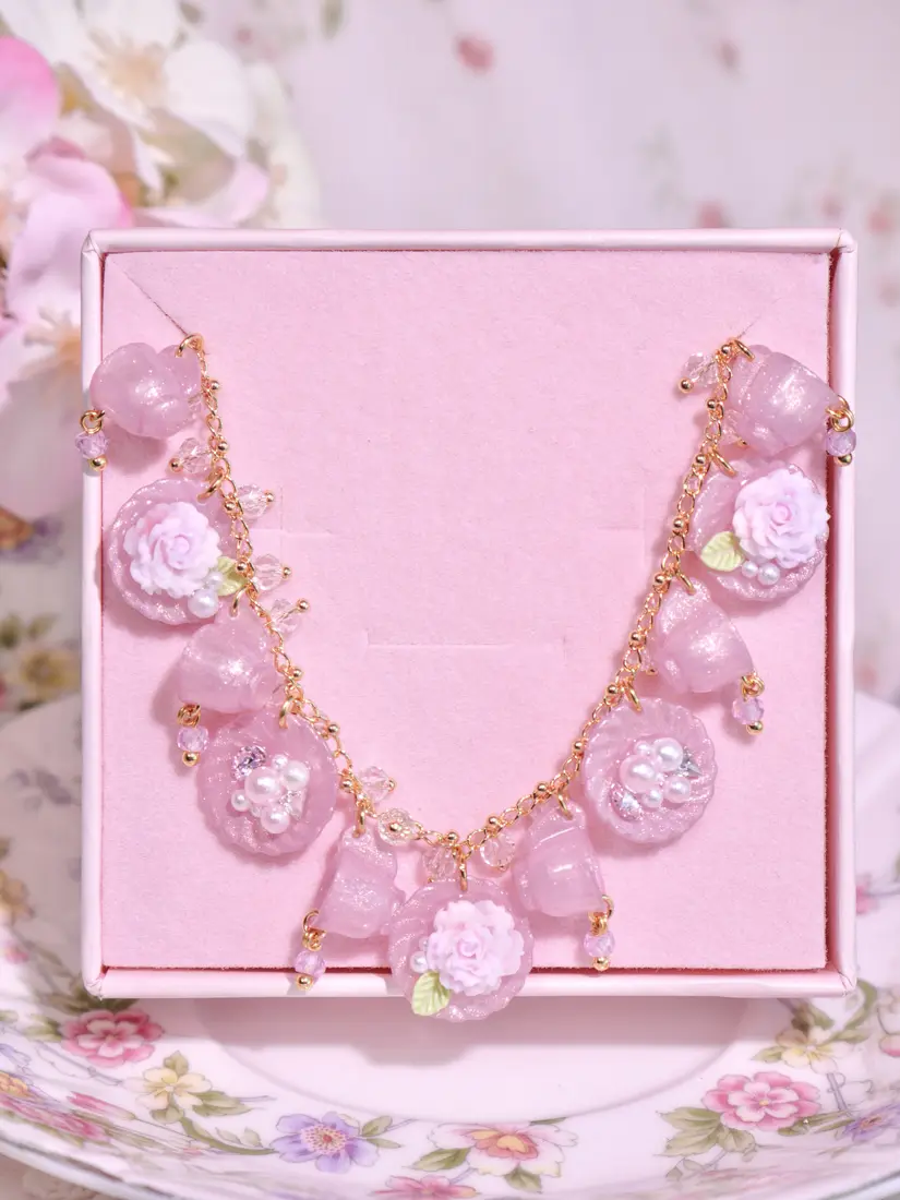 ข้อมือถ้วยจานชมพู Fleur Glassy Pour สร้อยข้อมือ MIMEAR