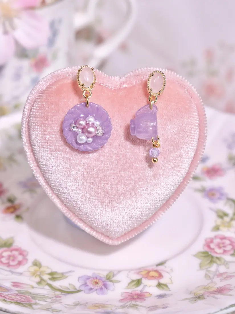 ต่างหูถ้วยจานเดี่ยวม่วง Fleur Glassy Pour ต่างหู MIMEAR