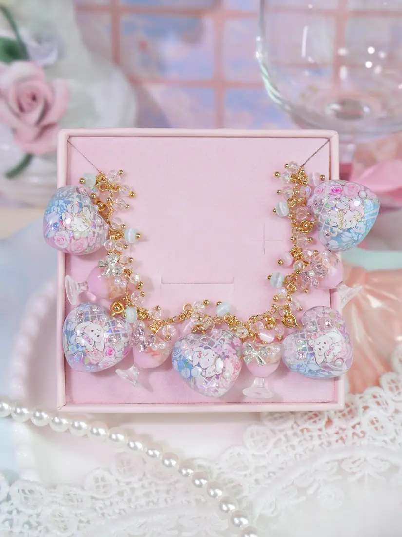 ข้อมือ Tea Bloom Wine Blush กระต่ายแก้ว สร้อยข้อมือ MIMEAR