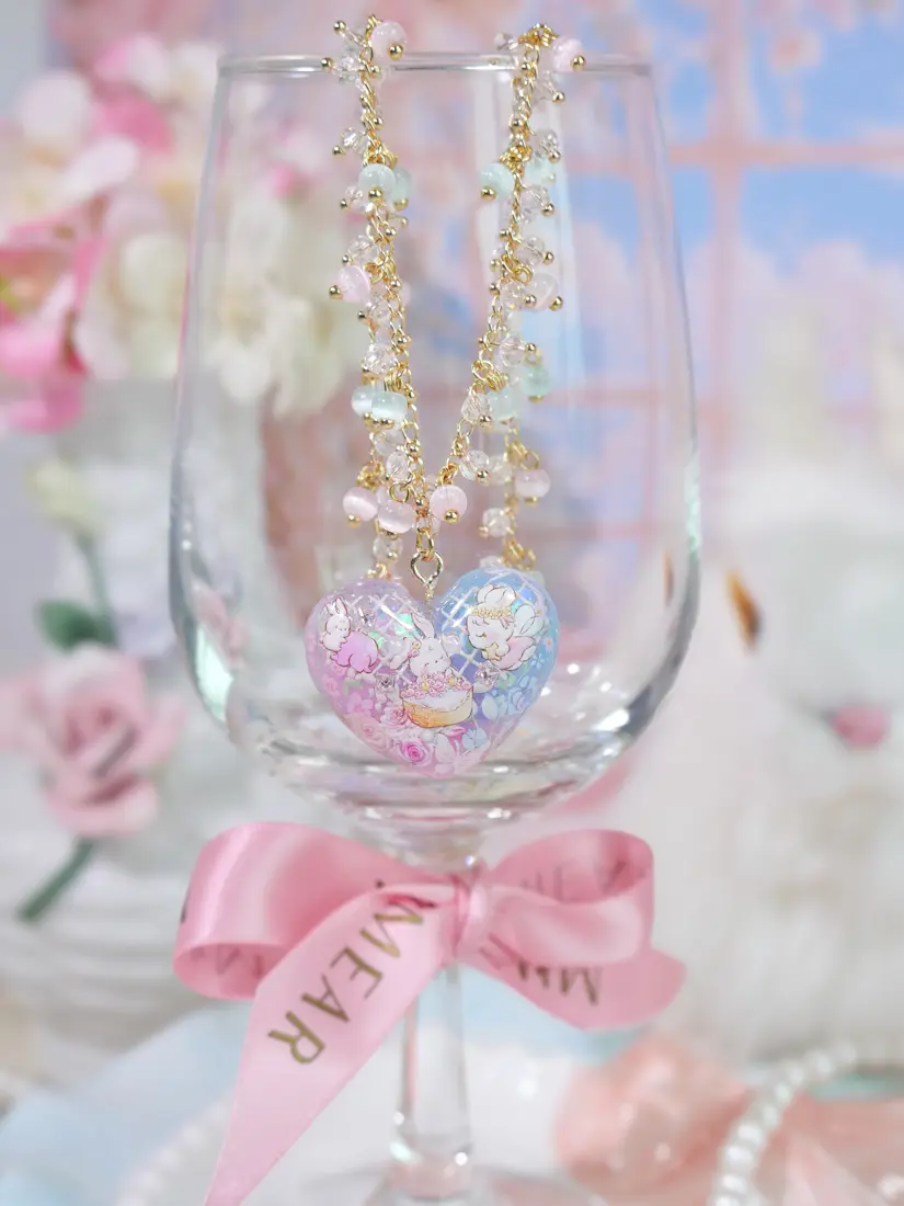 สร้อยคอ Tea Bloom Wine Blush หัวใจกระต่าย สร้อยคอ MIMEAR