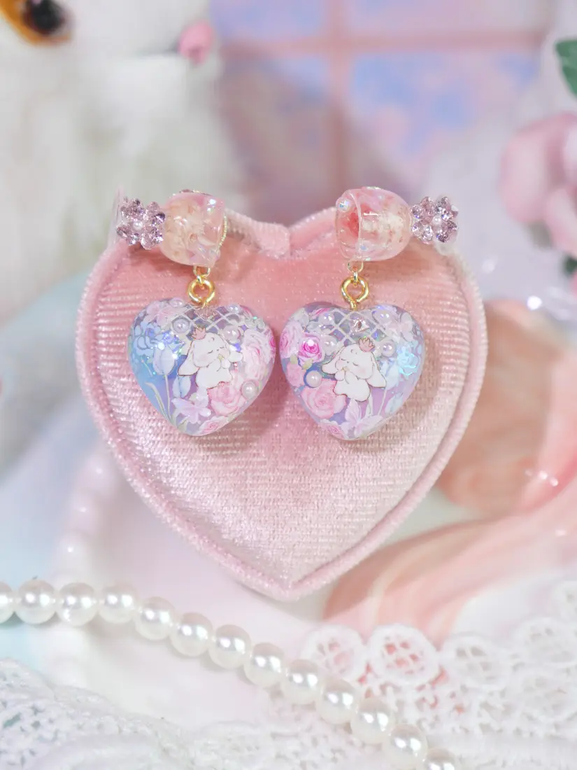 ต่างหู Tea Bloom Wine Blush แก้วหัวใจ ต่างหู MIMEAR
