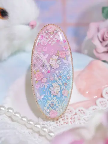กิ๊บ Tea Bloom Wine Blush วงรีใหญ่กระต่ายผีเสื้อ