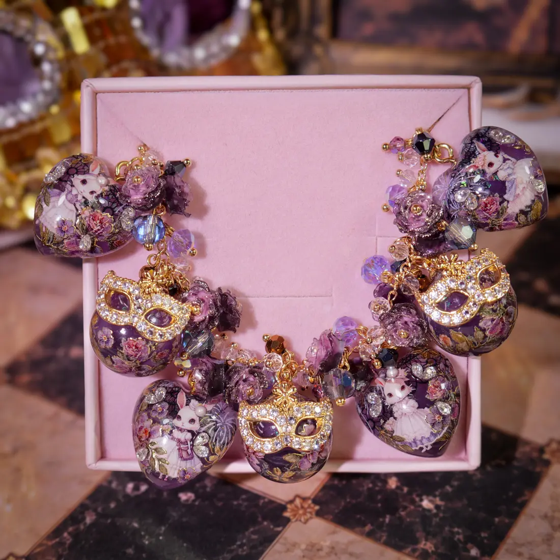ข้อมือ Velvet Masquerade หัวใจม่วงหน้ากาก สร้อยข้อมือ MIMEAR