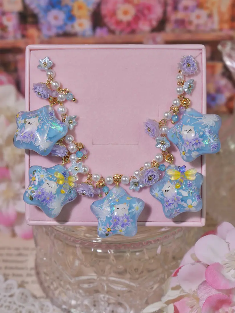 ข้อมือดาวฟ้าดอกไม้ม่วงแมวขาว สร้อยข้อมือ MIMEAR