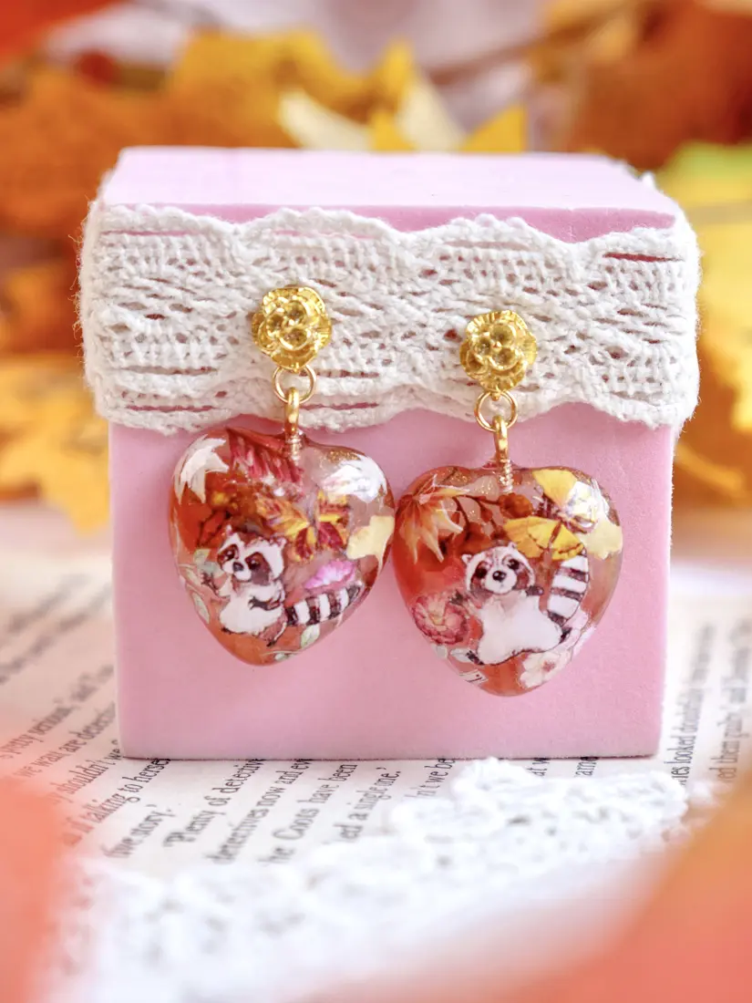 ต่างหูหัวใจ Maple Raccoon ต่างหู MIMEAR