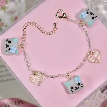 ข้อมือสกุชชี่แมวฟ้าใบไม้