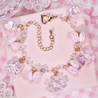ข้อมือดอกไม้กระต่ายชมพู สร้อยข้อมือ MIMEAR