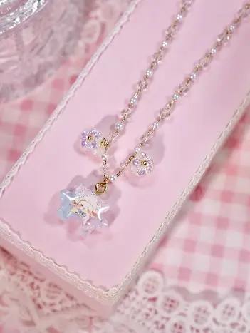 สร้อยคอจิ๊กซอว์แกะชมพูฟ้า สร้อยคอ MIMEAR