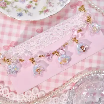 ข้อมือดอกระฆังหมีกระต่ายชมพูฟ้า สร้อยข้อมือ MIMEAR