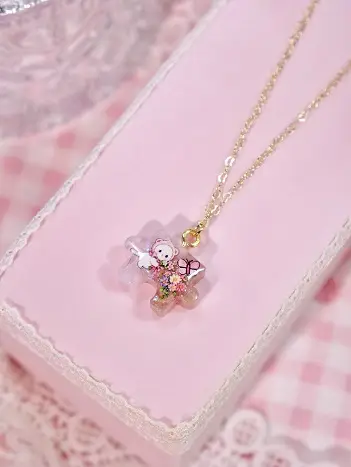สร้อยคอจิ๊กซอว์ชมพูน้ำตาลแมวขาว