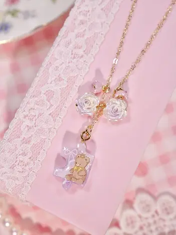 สร้อยคอจิ๊กซอว์ชมพูม่วงหมีน้ำตาล สร้อยคอ MIMEAR