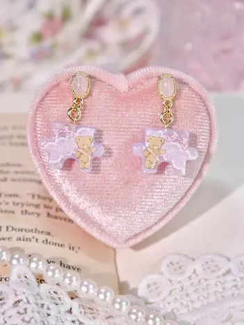 ต่างหูจิ๊กซอว์ชมพูม่วงหมีน้ำตาล ต่างหู MIMEAR