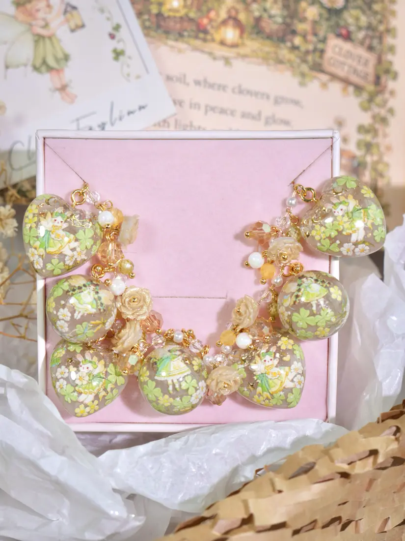 ข้อมือหัวใจกลมเขียวภูติจิ๋วโคลเวอร์ สร้อยข้อมือ MIMEAR