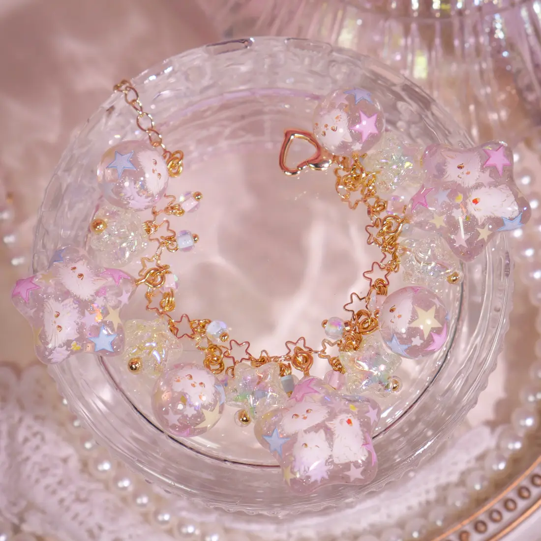 ข้อมือดาวกลมใสแมวขาวดาวหลากสี สร้อยข้อมือ MIMEAR