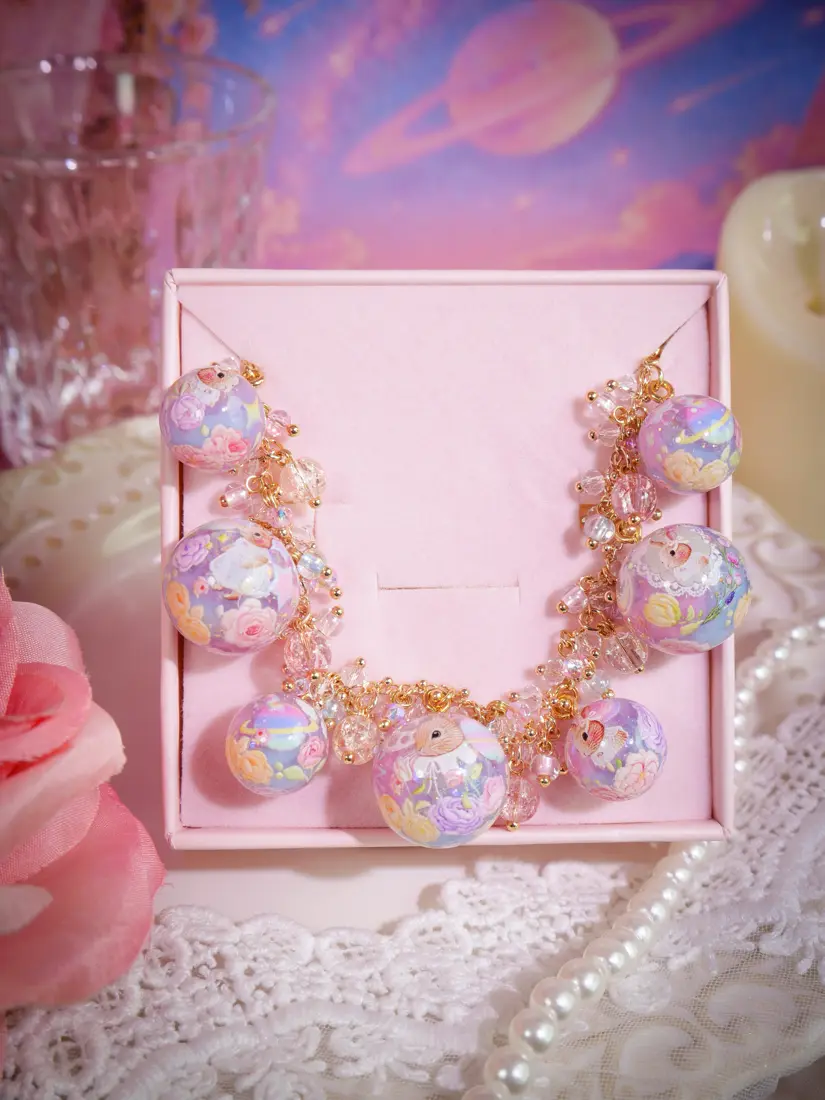 ข้อมือกลมชมพูม่วงฟ้ากระต่ายดาวเสาร์ สร้อยข้อมือ MIMEAR